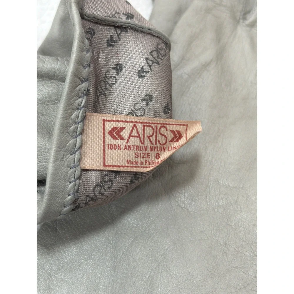 Aris Leather Gloves Women Size 8 Grey Vintage Antron Nylon Lined Whipstitch Trim